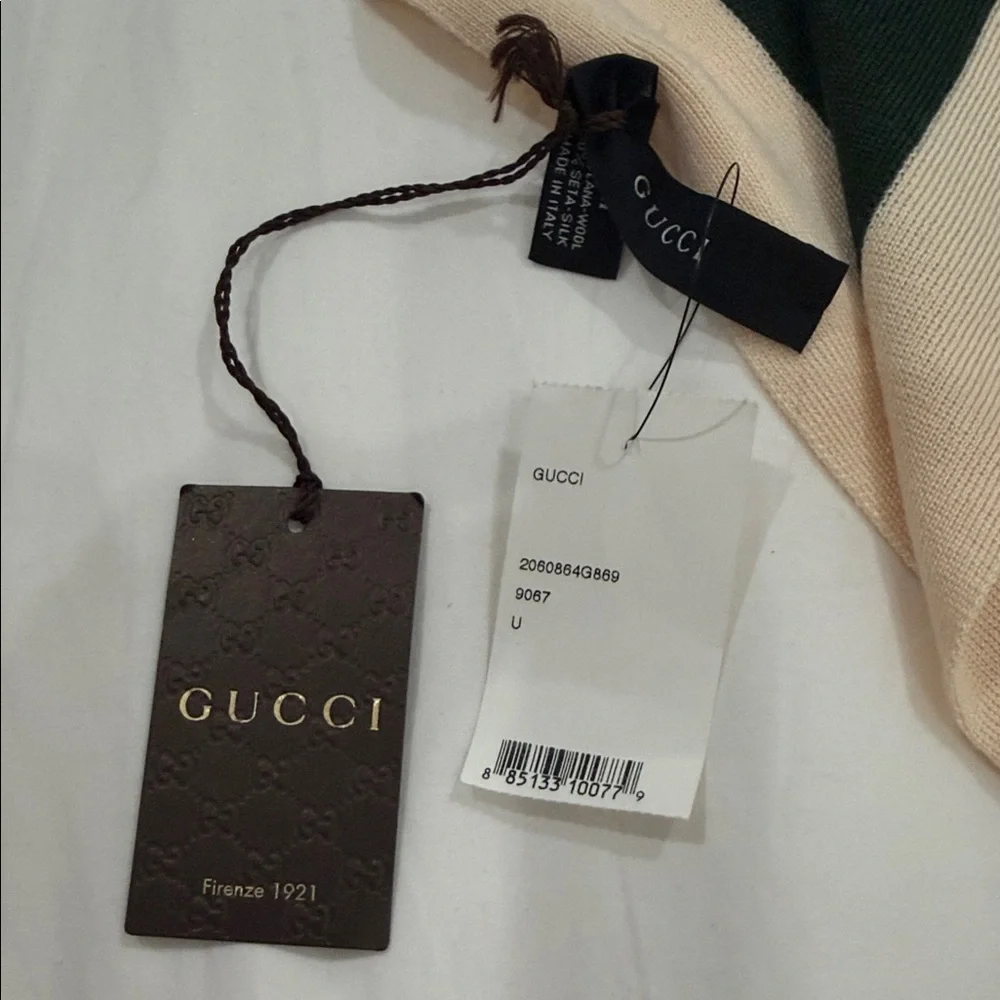 Gucci Cream Scarf with Green & Red Web Stripes